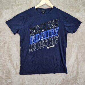 Diesel Industry Men's T-Shirt Blue Spell Out 100% Cotton Short Sleeve Casual